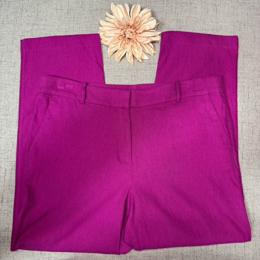 Loft Riveria Slim Pants Linen Blend Magenta Shadow Size 12 - Picture 9 of 12